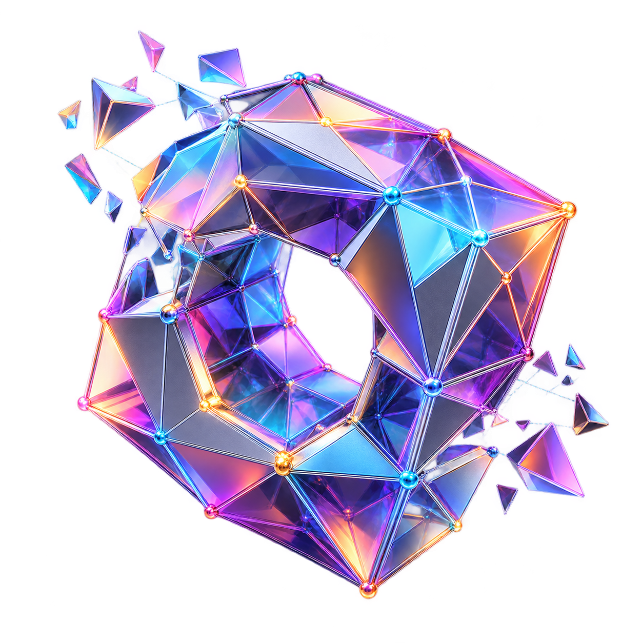 Colorful polygonal 3D mesh model with visible facets and repair nodes